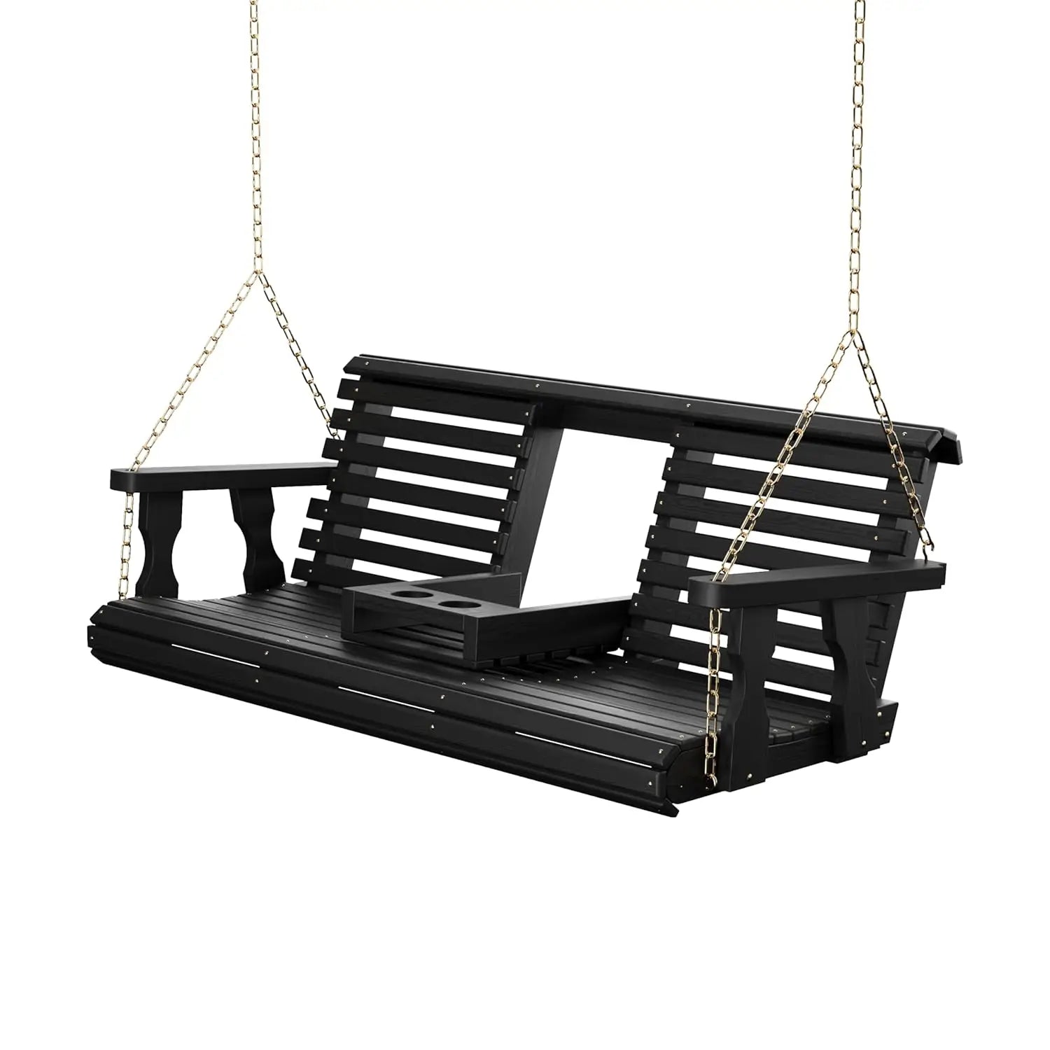 Console Porch Swing, Outdoor Patio Garden, Treated Pine White Stain 5ft Hanging Chains, Custom