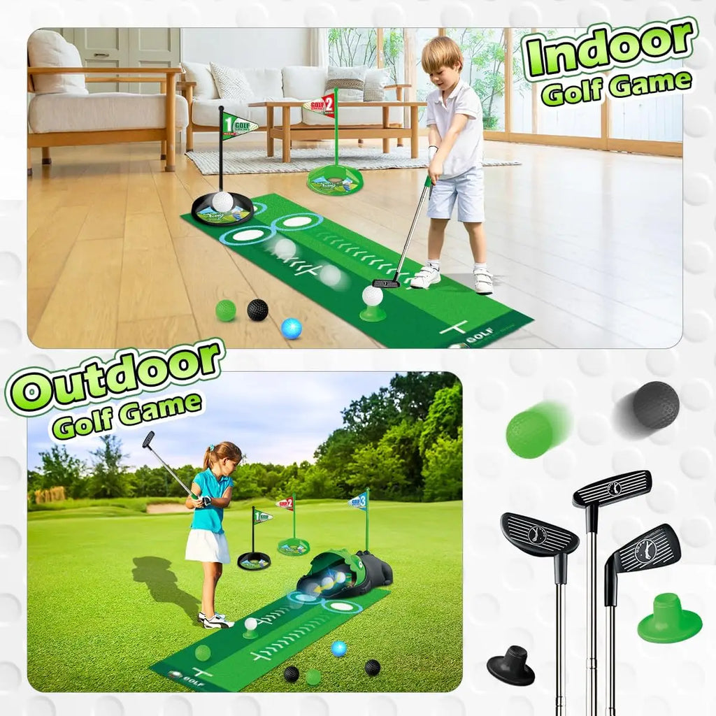 Kids Toy Golf Set Auto Returner Night Light Golf Balls Mat Toddler Mini Golf Game Indoor Outdoor