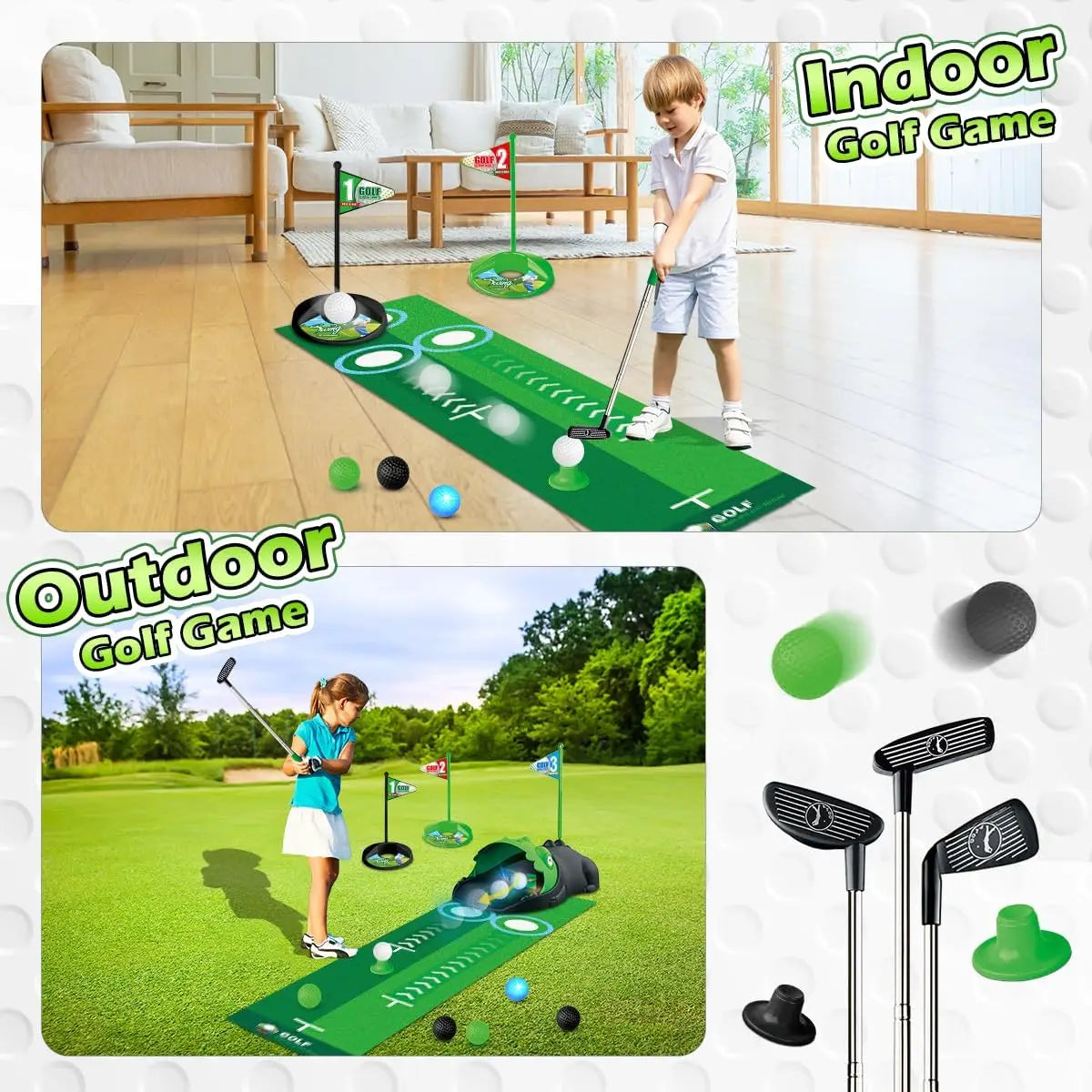 Kids Toy Golf Set Auto Returner Night Light Golf Balls Mat Toddler Mini Golf Game Indoor Outdoor