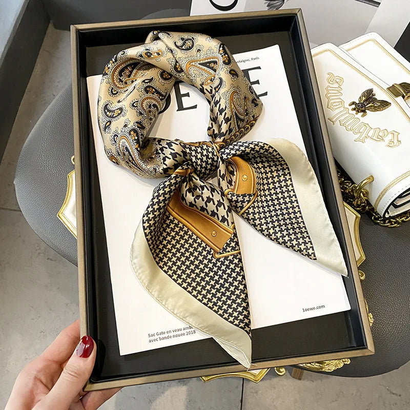 Soft Satin Hair Scarves Fashion Square Printed Headscarf