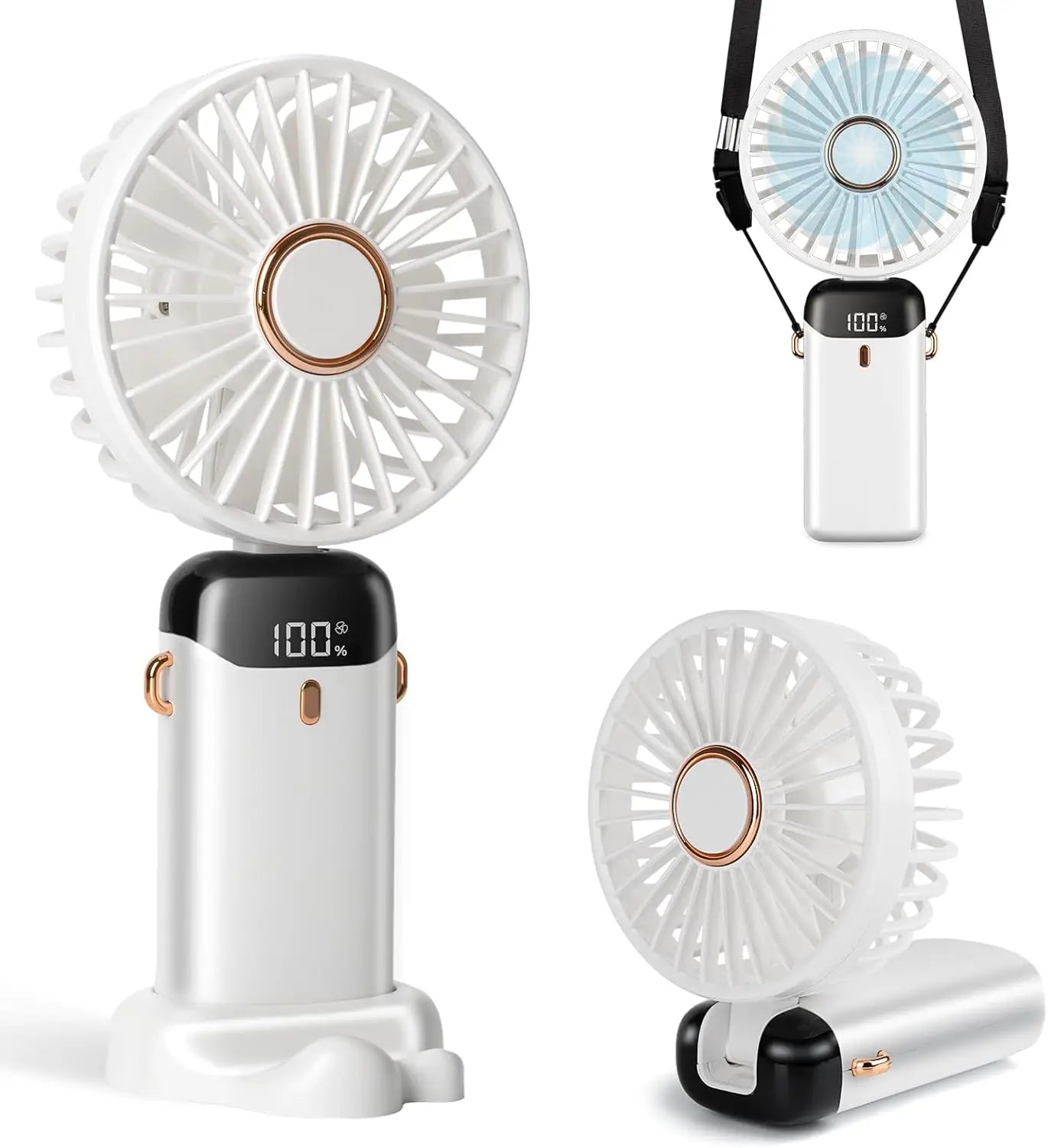 Upgraded Portable Handheld Fan 3200mAh 12H Battery Life 5 Speed Foldable with Stand Mini Fan