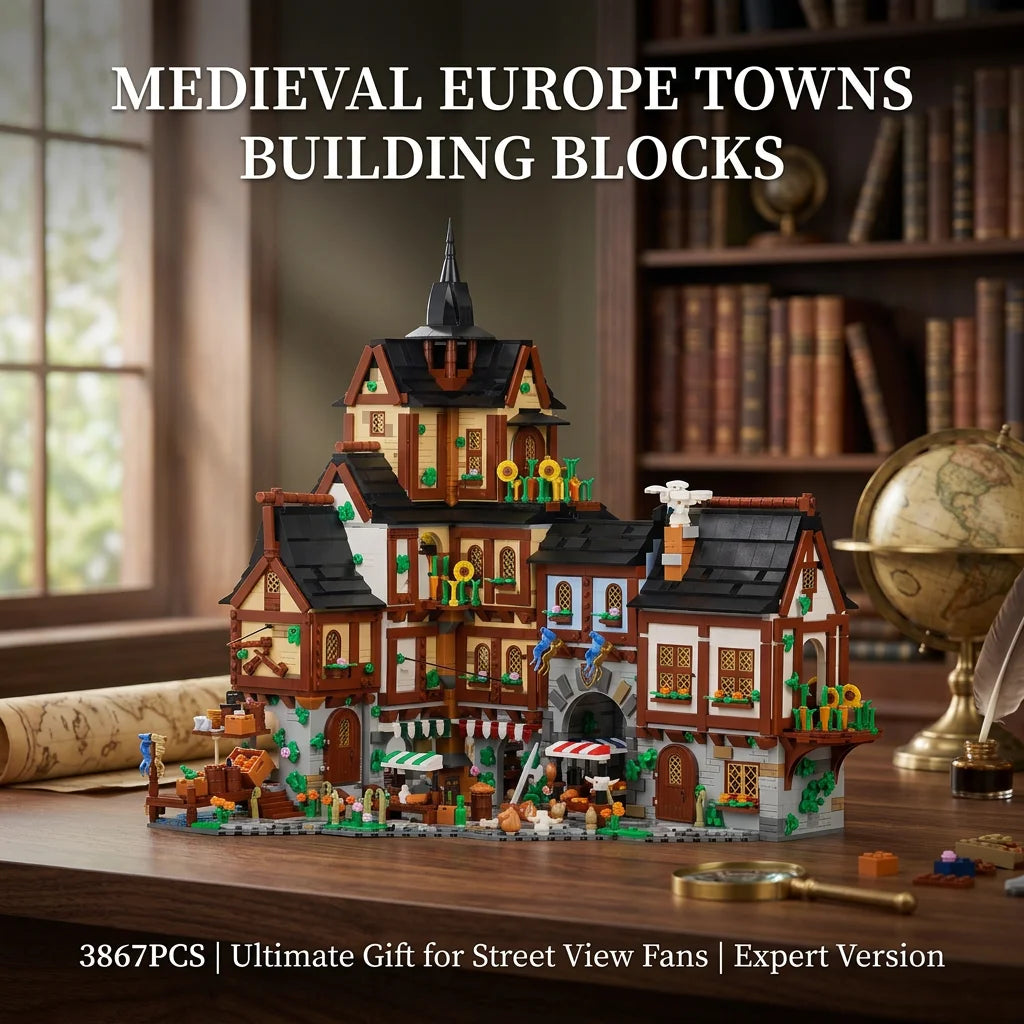 3867PCS Medieval Towns Buildings Blocks Street View Village Architecture Model Collect Display Assembly