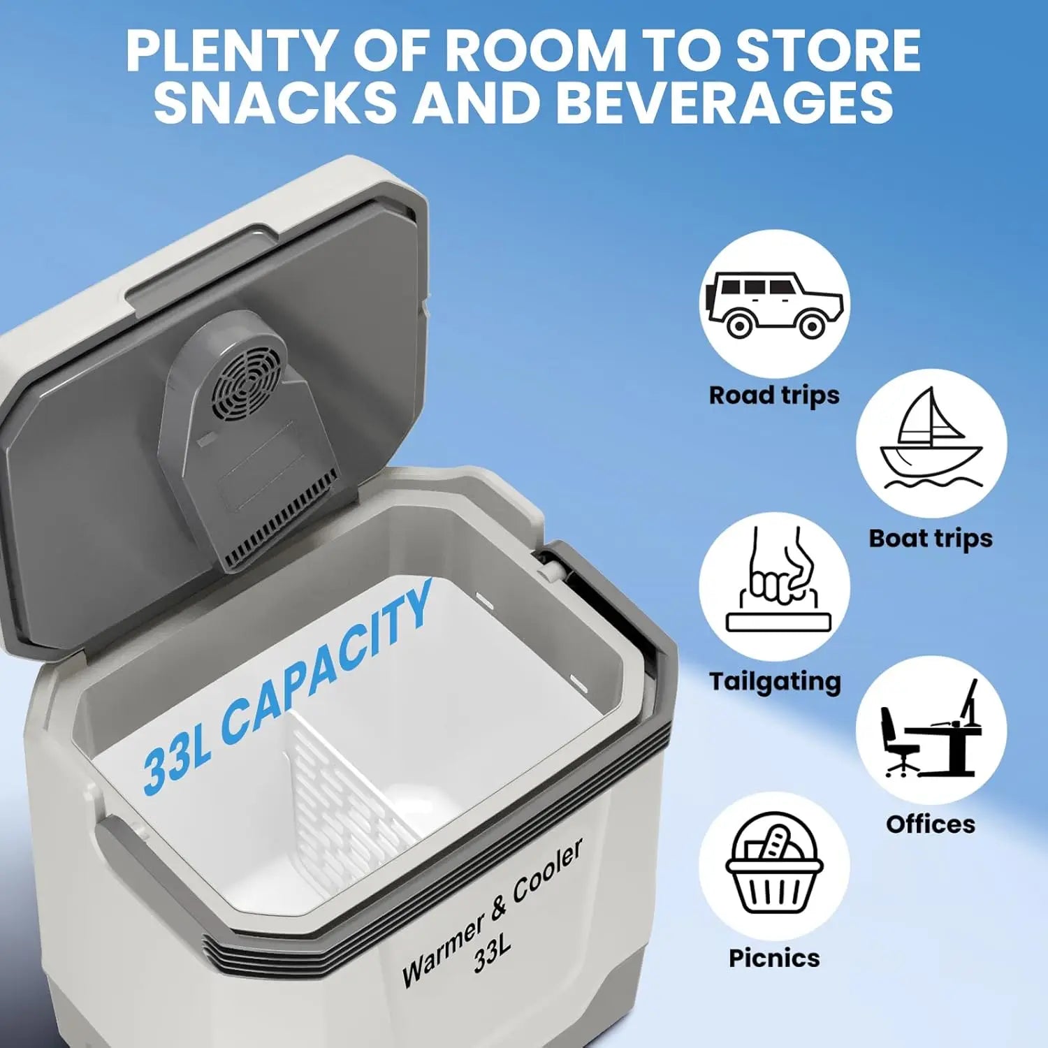 35 QT (33 L) Electric Cooler and Warmer Portable 12V Car Fridge/Freezer with Auto-Lock Handle 110V AC Home Power Cord