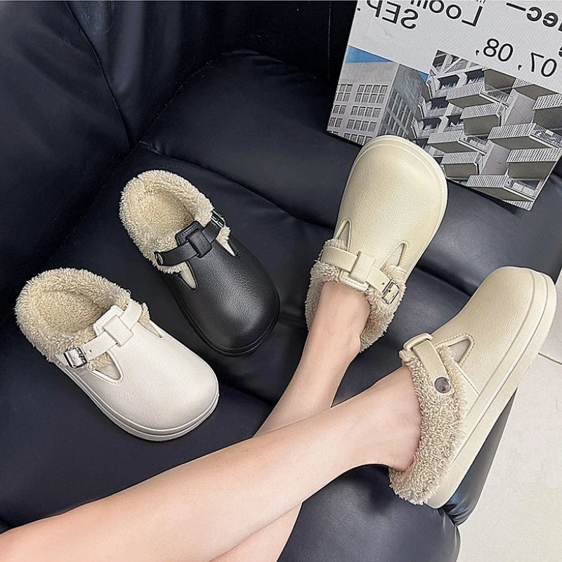 Street Slippers For Women Winter Warm Shoes Thick Sole Soft Plush