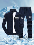 Printed Letter Reversible Collar Casual Sport Jacket Set