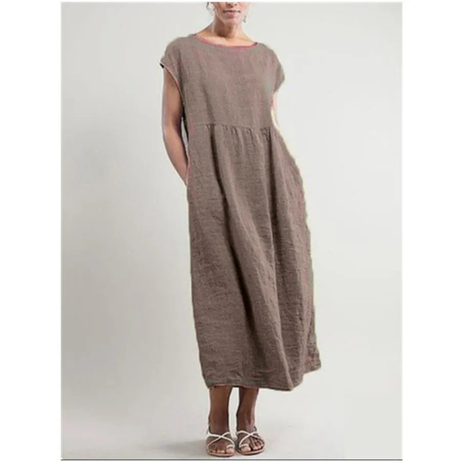 solid color sleeveless loose linen pocket women's dress in stock