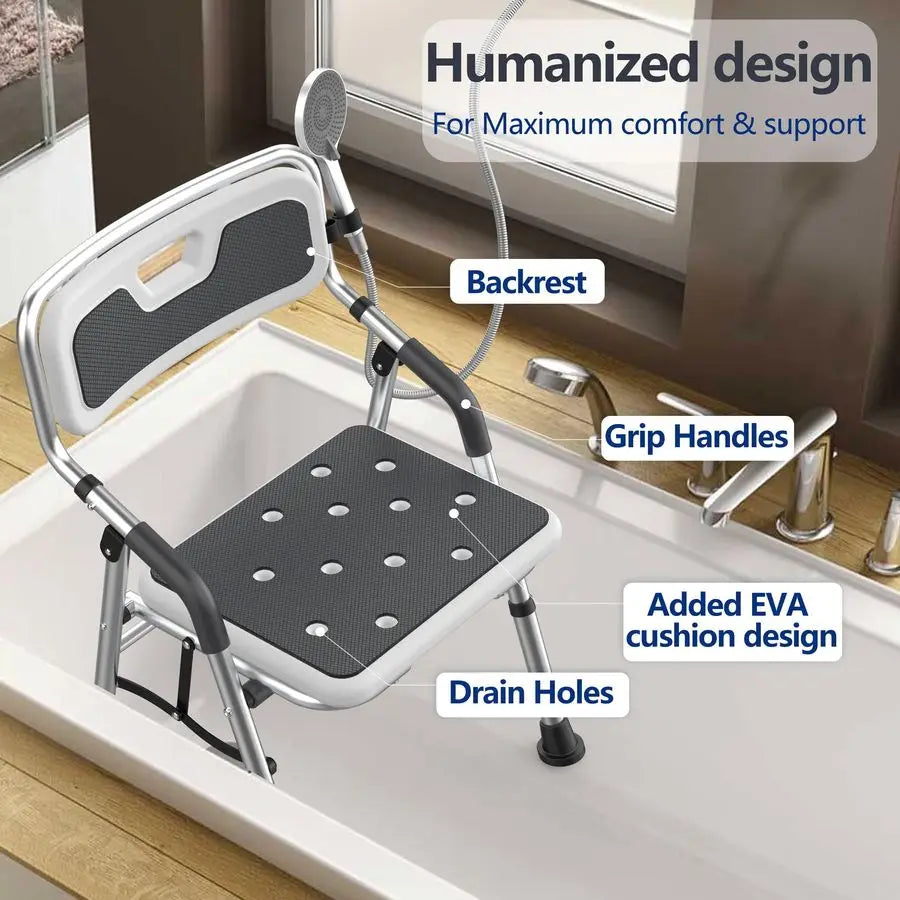 Shower Chair for Inside Shower with Arms and Back, Shower Chair for Elderly