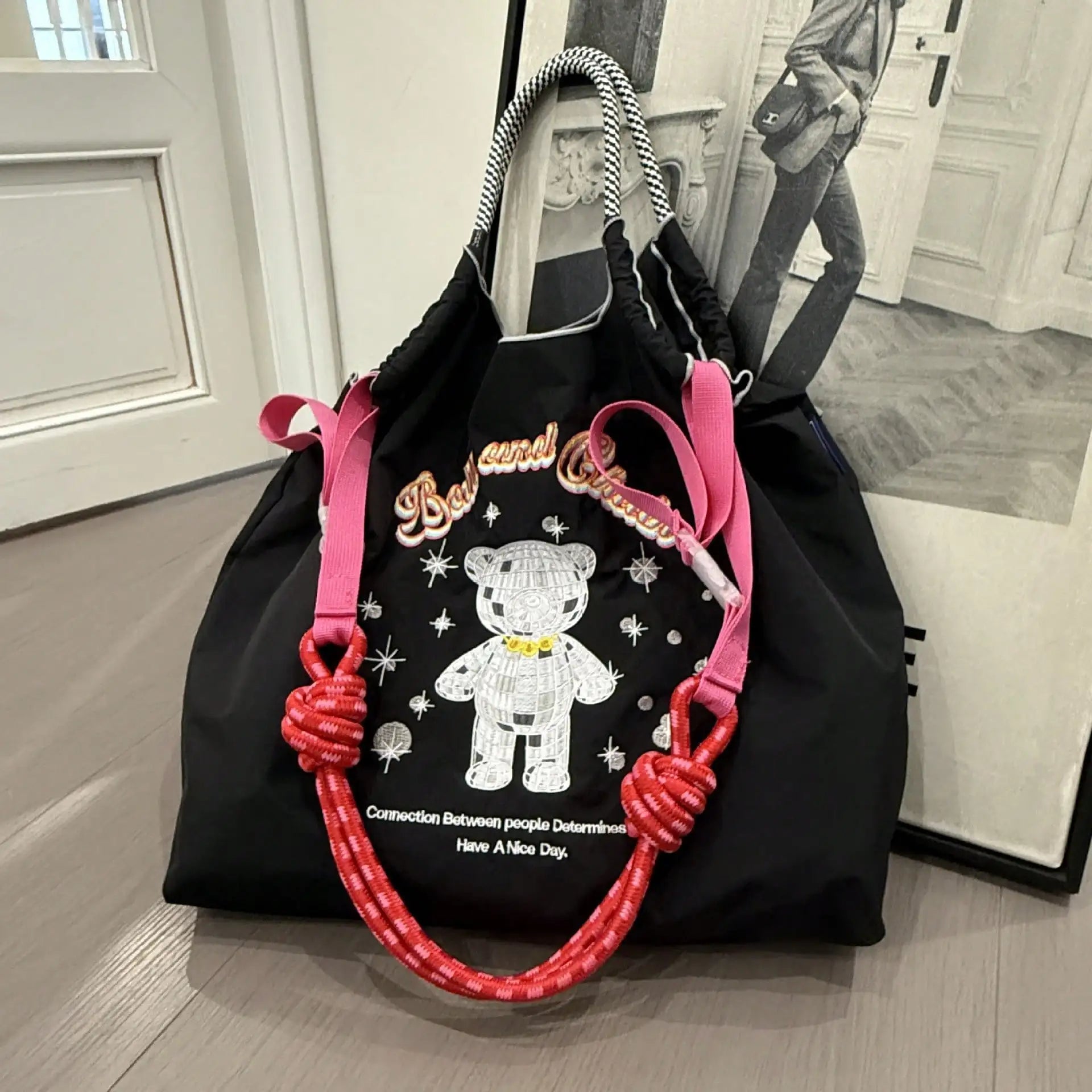 l Embroidery Canvas Shoulder Bag Women Large Capacity Tote Bag Crossbody Handbag Shopping Bag Vintage