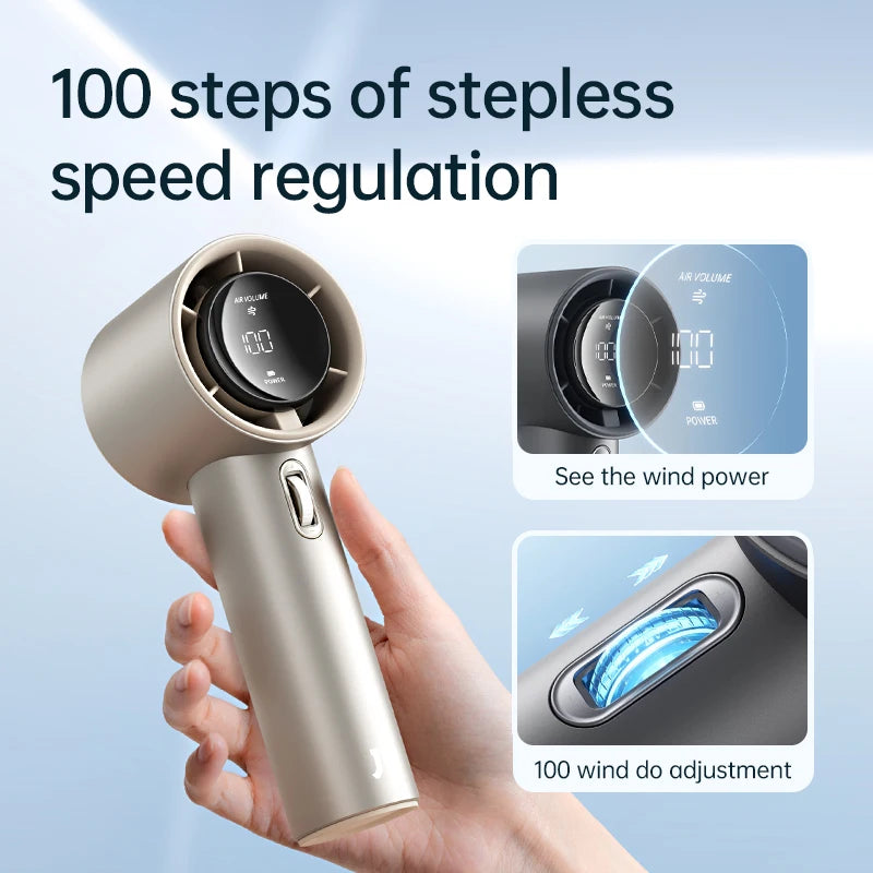 JISULIFE Mini Portable Hand Fan, 100 Wind Speeds, 5000mAh USB Battery Rechargeable, LED Digital Display
