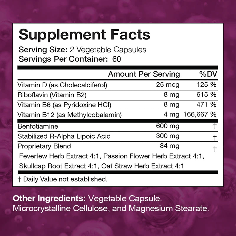 Nerve Support Supplement - 300mg Stabilized R-Alpha Lipoic Acid, Vitamin B Complex, Supports Nervous System Health