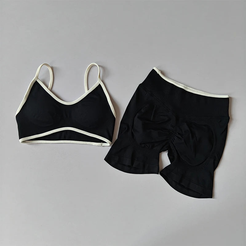 2PCS Yoga Suit Seamless with Chest Pad Tight Sports Bras