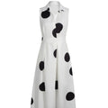 White Black Big Polka Dot Sleeveless Shirt Collar Cutout Waist Flared Maxi Dress Retro Elegant Style
