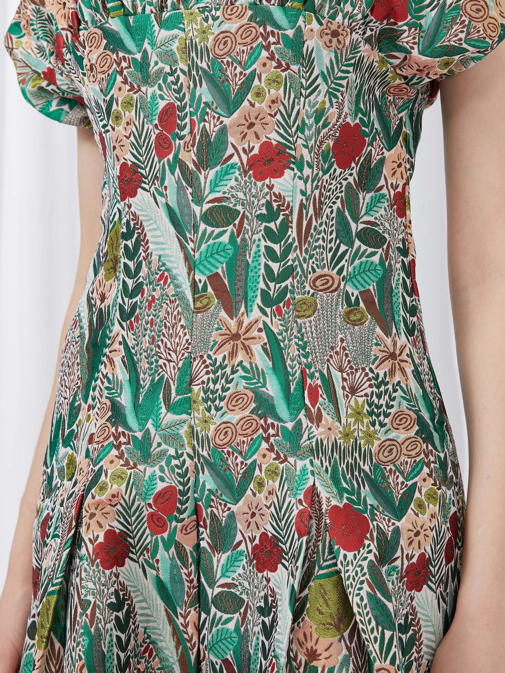 French Retro One-Shoulder Strapless Dress Floral Meadow Jacquard Waist-Defined Flared Long Dress Light
