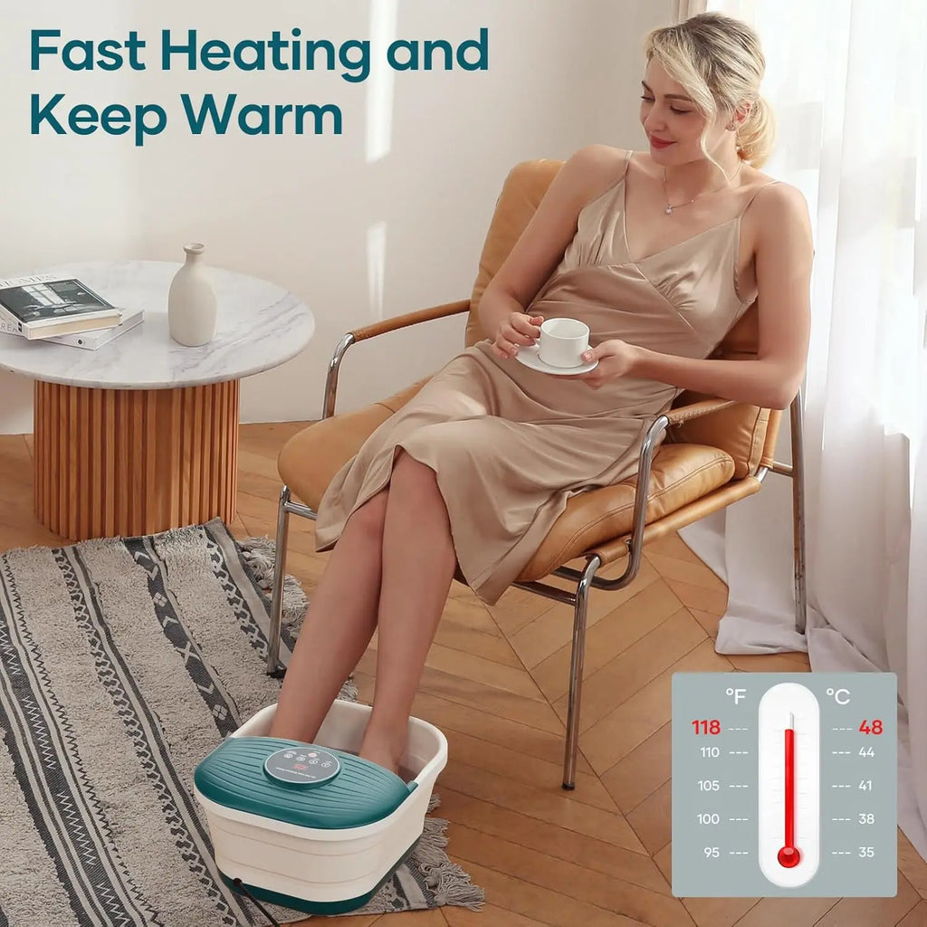 Collapsible Heated Foot Spa with Bubble Massage, Adjustable Temperature & Timer