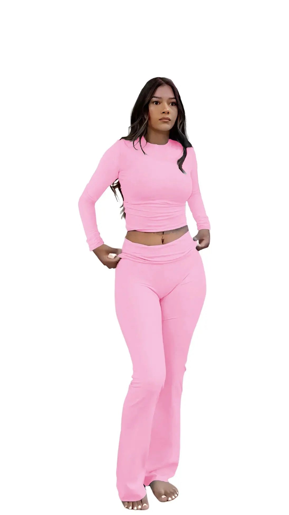 Women's Yoga Two-Piece Set Long-Sleeve Wide-Leg Activewear Set