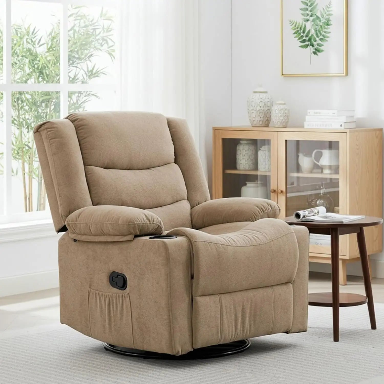 360°Swivel Rocking Recliner Chair with Side Pockets & Cup Holders for Living Room & Bedroom, Custom