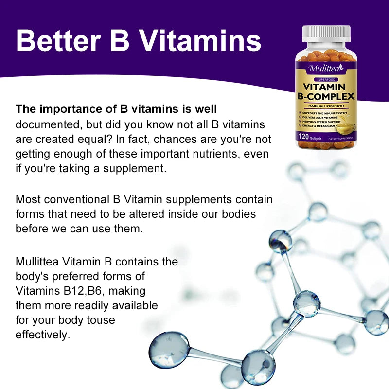 Mulittea Vitamin B Complex Capsules Help Relieve Fatigue Improve Digestion Reduce Stress Better Mood Support Immune