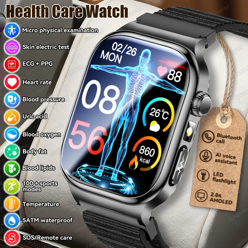 2026 New Accurate Measurement Health Smart Watch ECG+PPG Uric Acid Blood Pressure Blood Lipids BT Call Smartwatchs