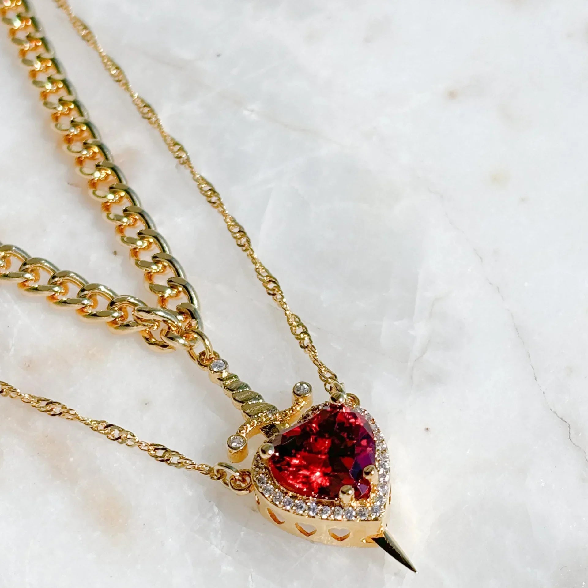Heart and Sword Zircon Pendant Necklace for Women Men Couple Silver Gold Plated Choker Chain Jewelry
