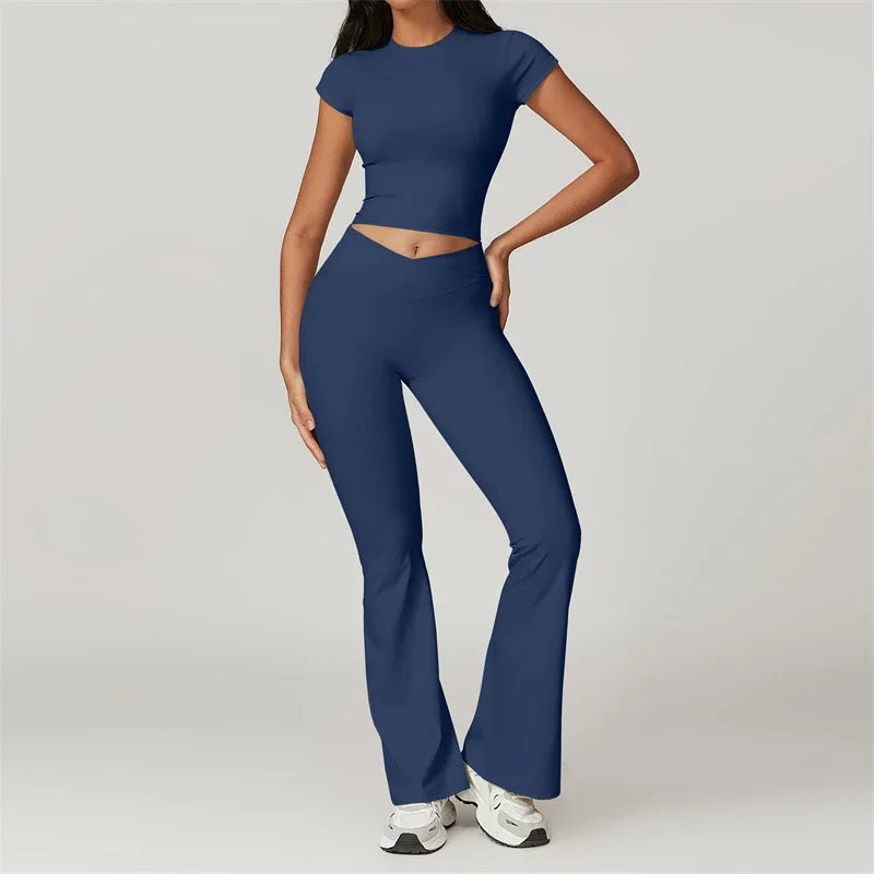 Yoga Set 2 Piece Sport Outfit for Woman Sportswear Fitness Suit Flared Leggings Underwear Gym Sets Workout Tracksuit