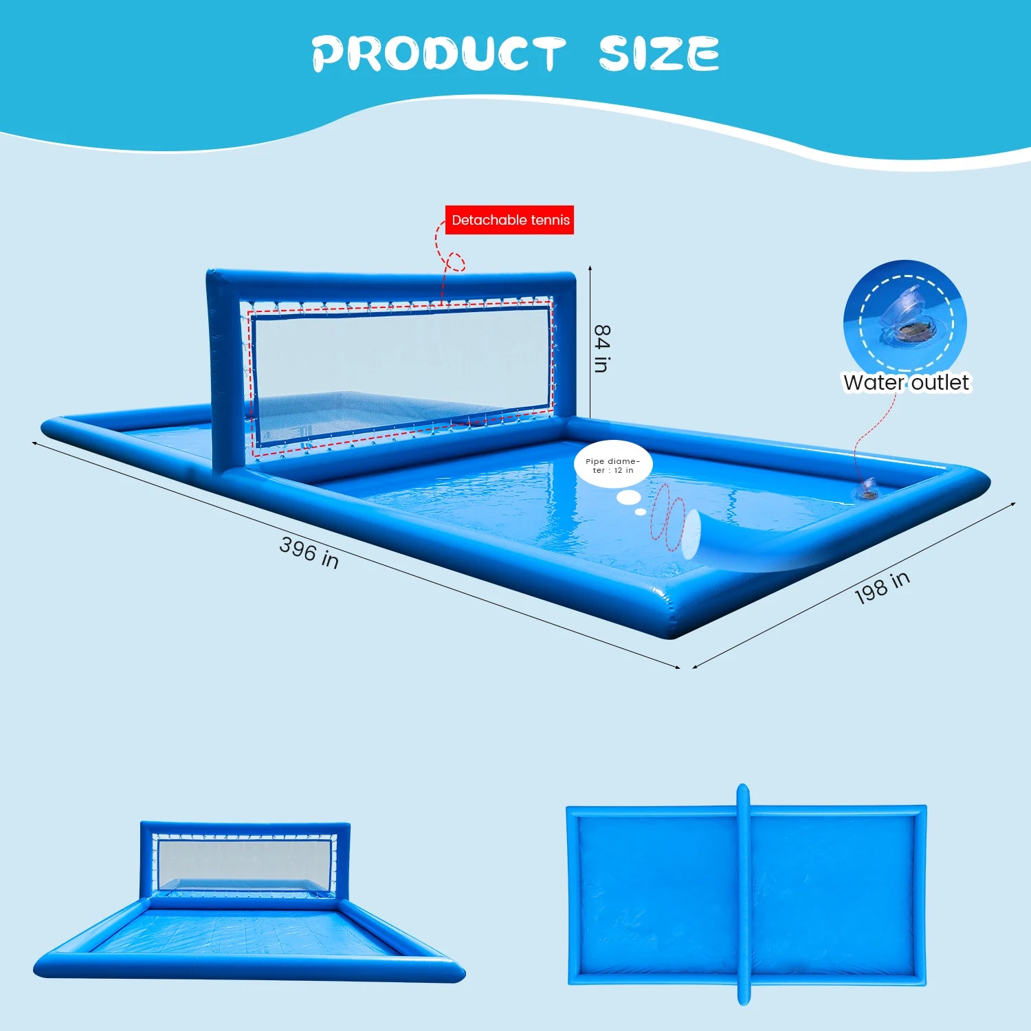 33ft Inflatable Volleyball Court Outdoor Water Volleyball Pool For Sports Game Commercial children's playground