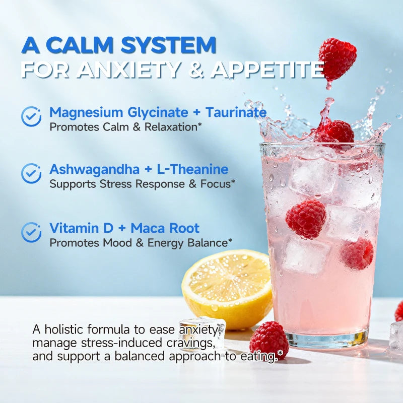 Drink Mix Powder with Ashwagandha, Magnesium, L-Theanine - Stress Relief, Calm Focus, Sleep Support,Sugar-FREE