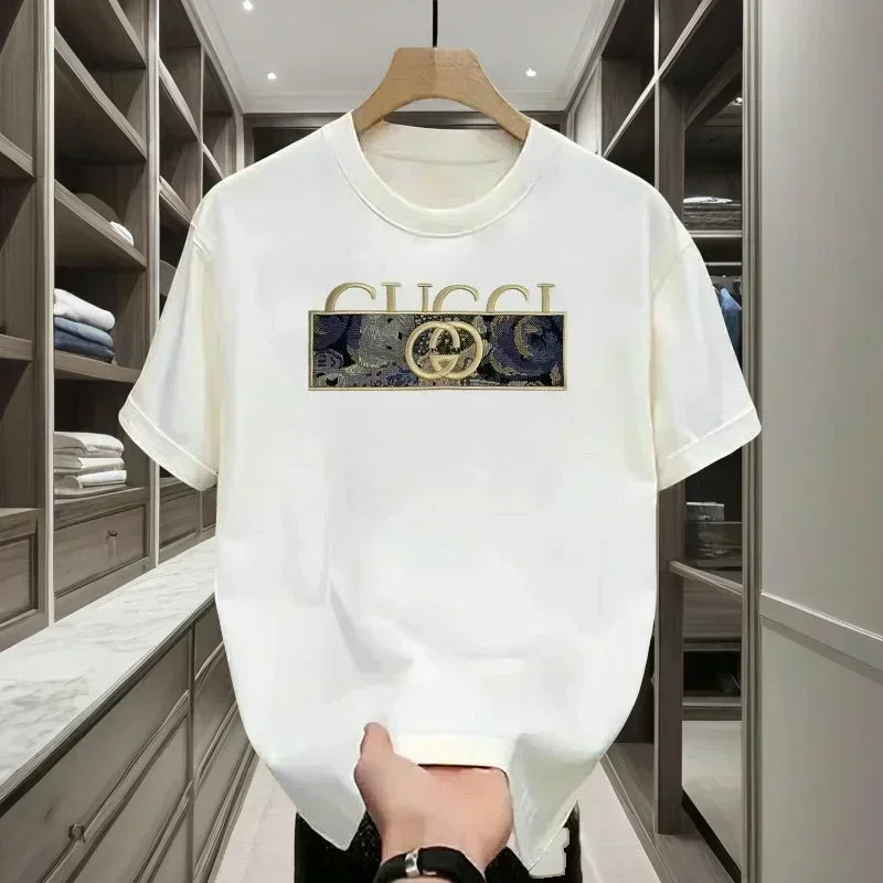 Letter Pattern Printed Men's 100% Pure Cotton Short Sleeve Round Neck T-shirt