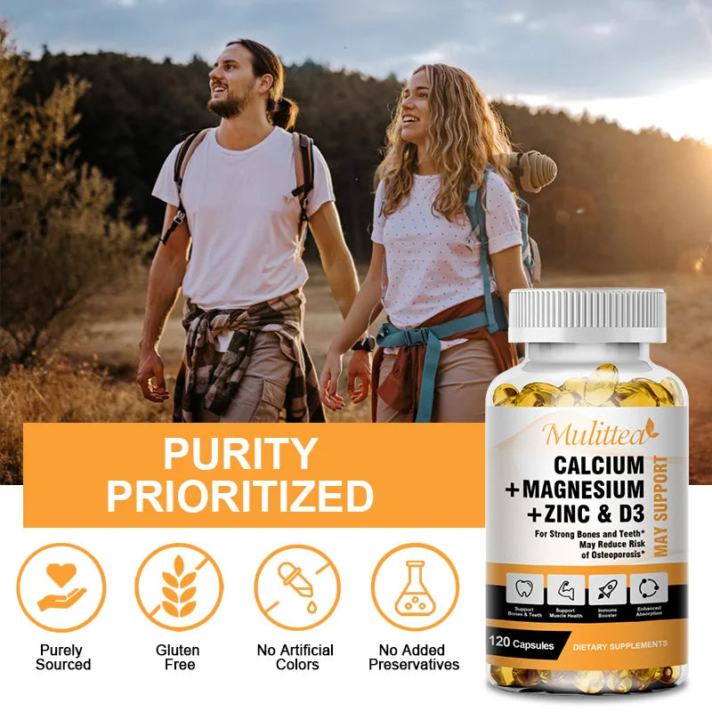 Calcium Magnesium Zinc Capsules with Vitamin D3 for Strong Bones & Nervous System Health & Promotes Cell Growth