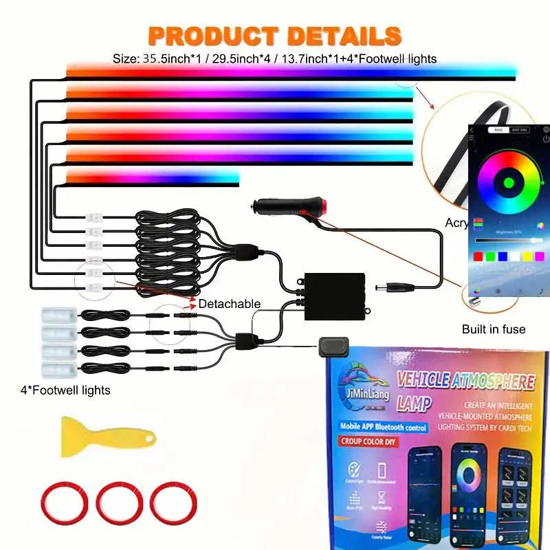 Dreamcolor Acrylic Interior LED Lights With Wireless APP, RGB 10 With 1,  593 LED Fiber Optic Ambient Lighting Kit, Soun