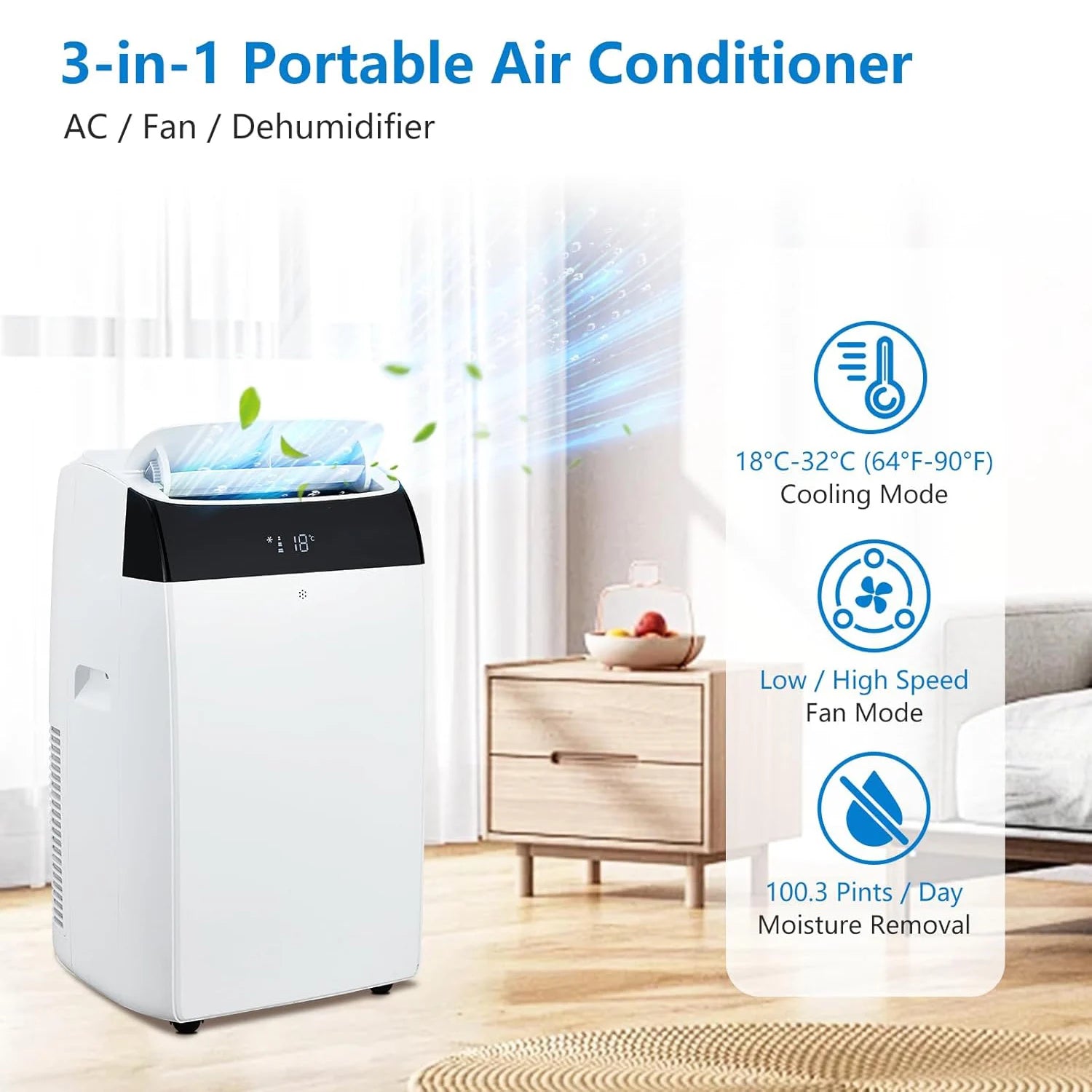 14000 BTU Portable Air Conditioners, 3-In-1 Free Standing Cooling AC Unit