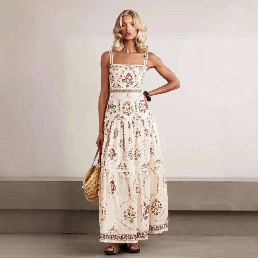 bohemian style high-waist large skirt summer seaside vacation loose slimming dress