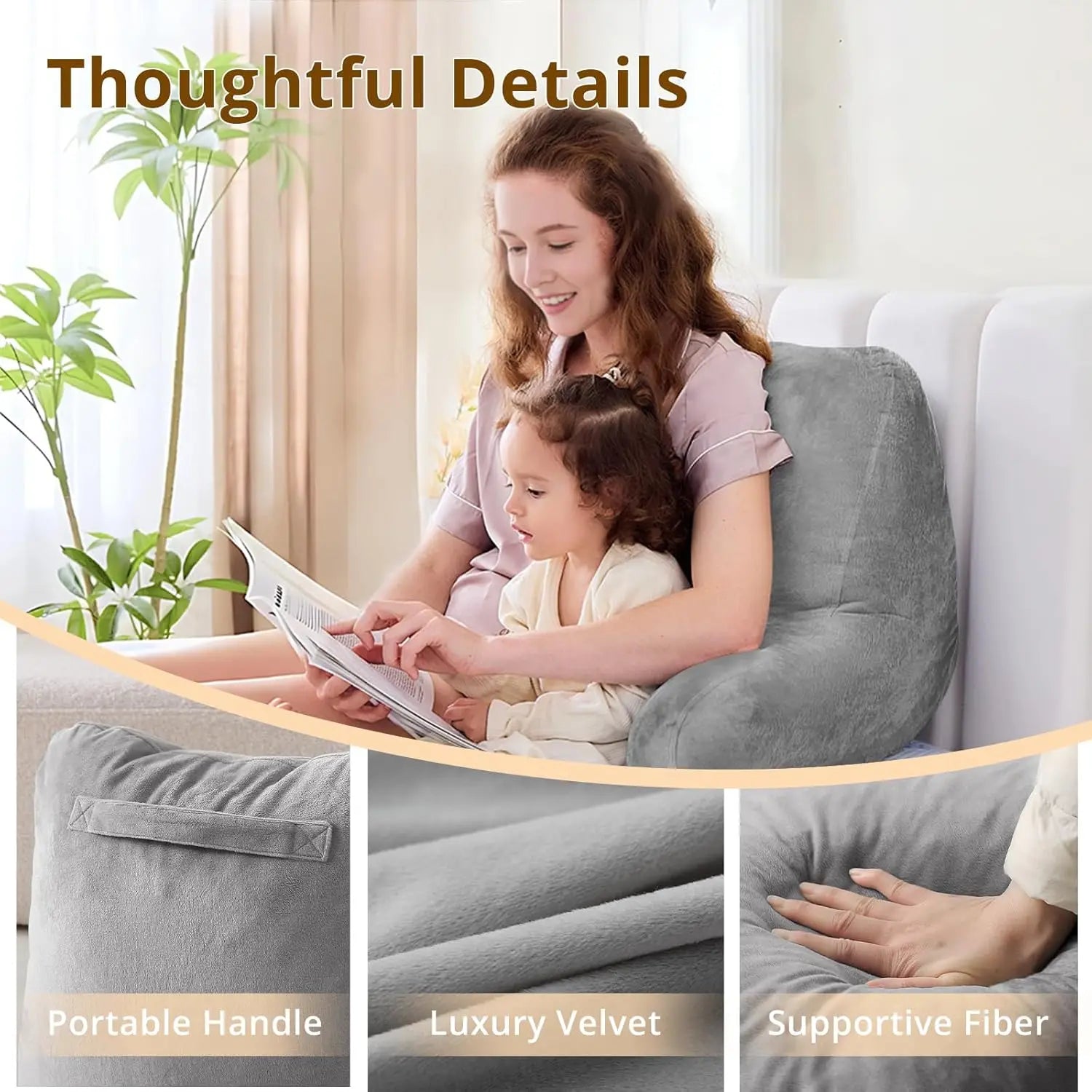 Velvet Reading Pillow for Sitting in Bed