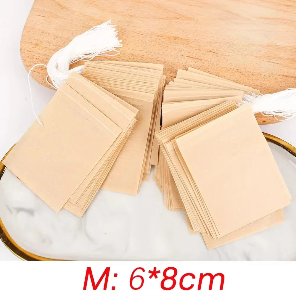 300/100Pcs Disposable TeaBags with String Filter Bag for Coffee Foot Bath Natural Wood Pulp Paper Spice Filters Teabag