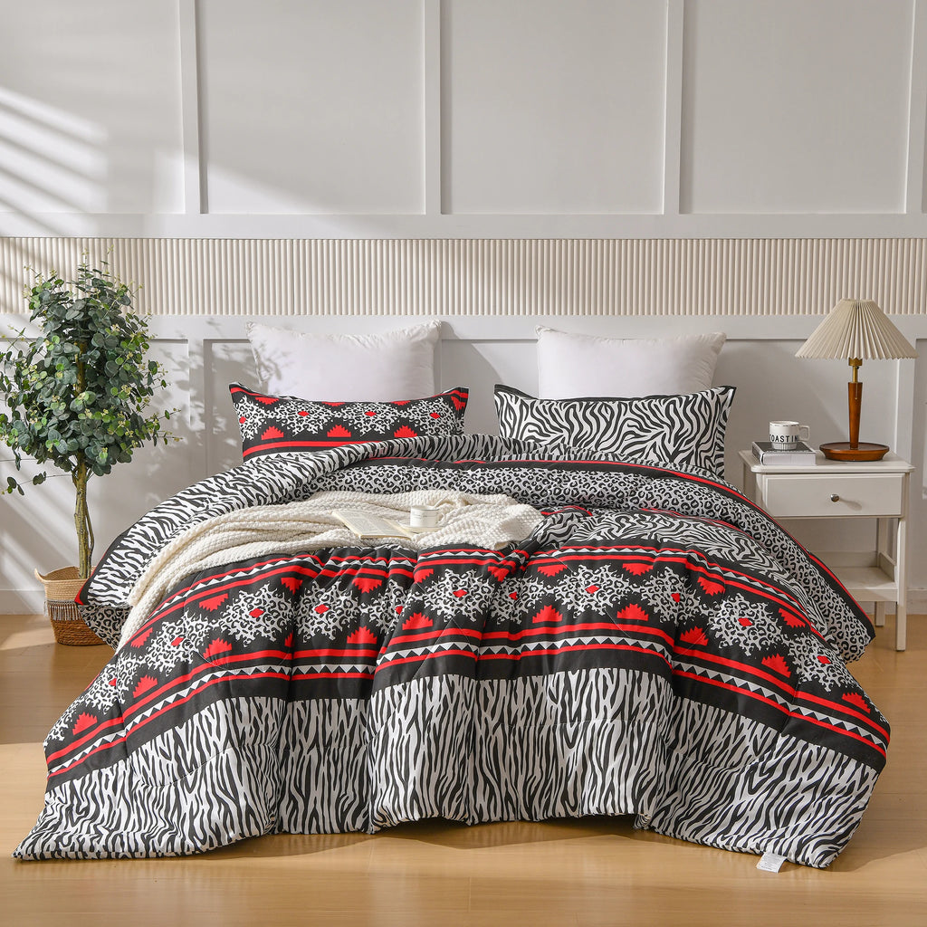 3 Pieces Comforter Set Bed In A Bag, Breathable Quilted Style Bedding Sets, Luxury Fluffy Soft Comforter For All Season