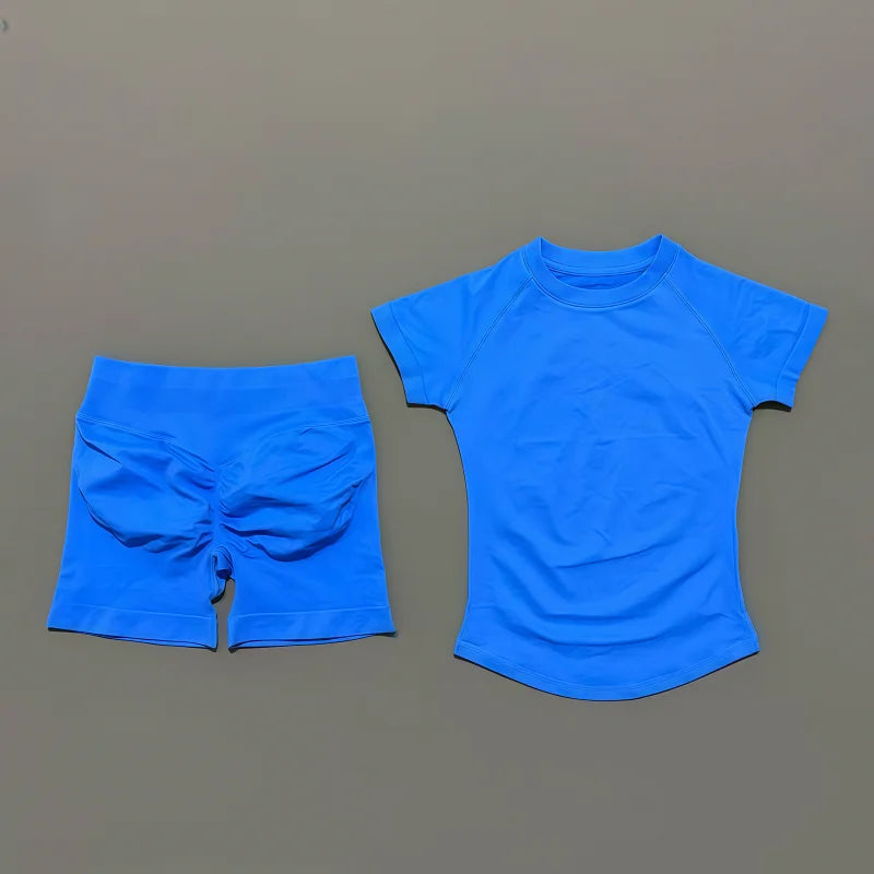 2 Pcs Impact Sports Sets Short Sleeve Seamless Yoga Top Fitness Set