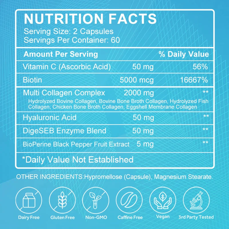 Advanced Collagen - Promotes Hair, Nail, Skin, Bone And Joint Health - Collagen Supplements for Women And Men