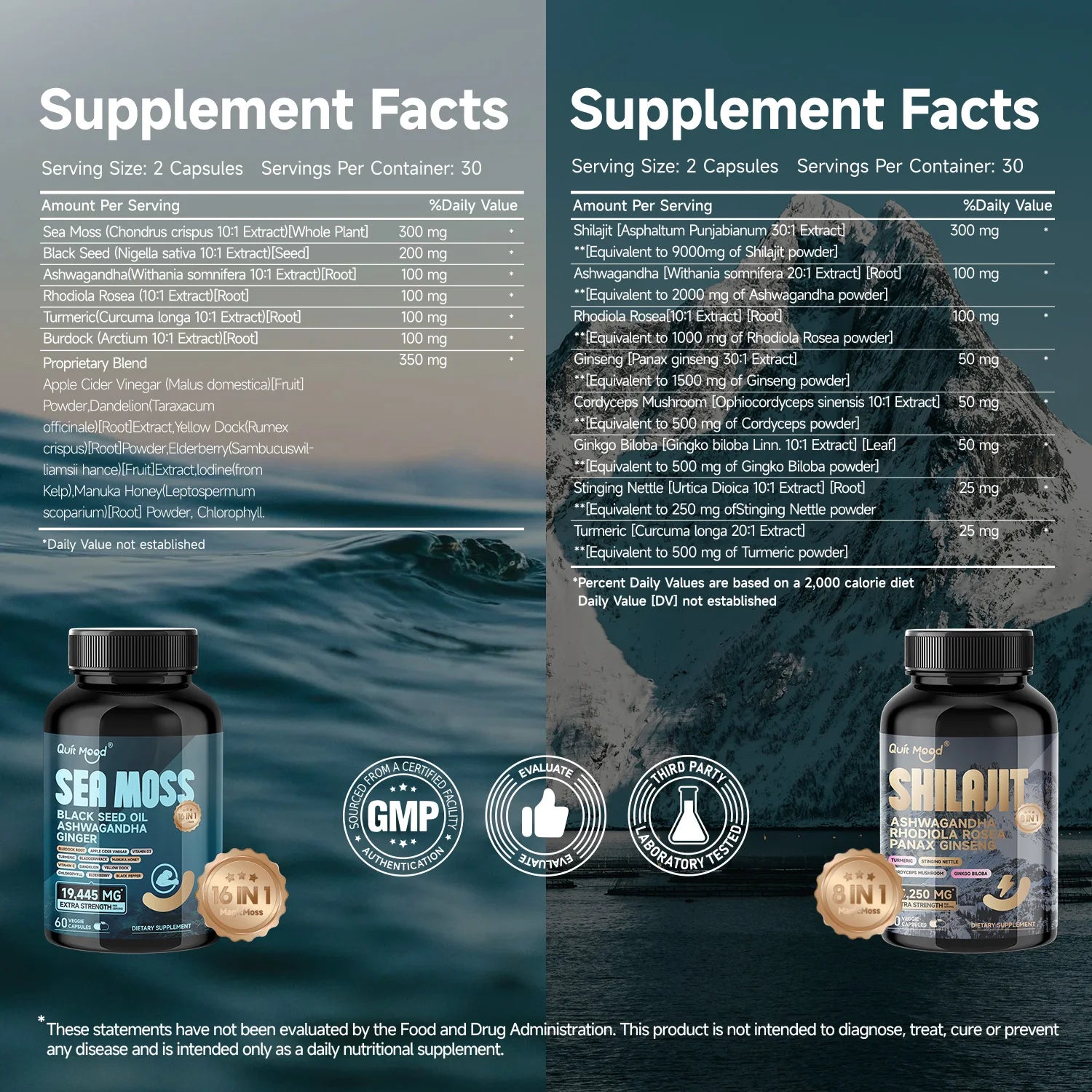 Shilajit 9000 Panax Ginseng 1500MG Ashwagandha 2000MG Rhodiola Rosea 1000MG, Turmeric 500MG,