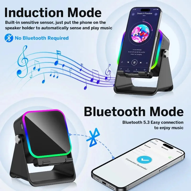 Magnetic Induction Speaker Phone Stand Wireless Bluetooth Phone Holder Amplifier Portable Desk Speaker RGB Light