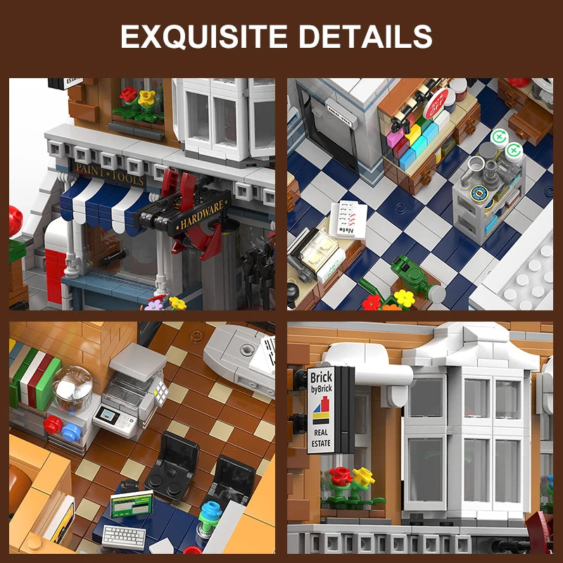 Hardware Store 7 Figures House Modular Buildings Blocks City View Architecture Brick Model 3642PCS