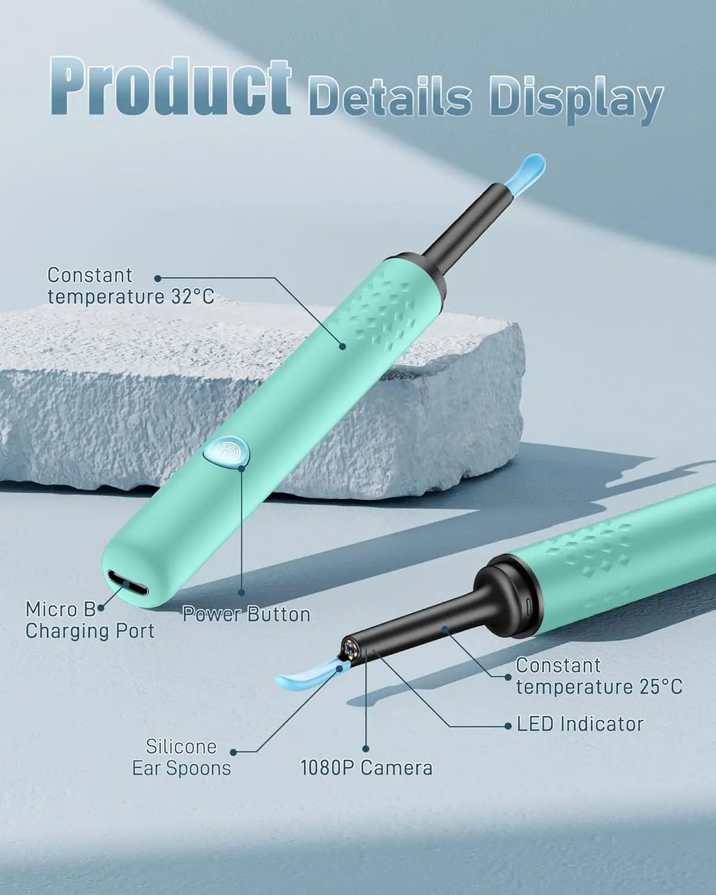 Ear Wax Removal Camera Tool with 1080P HD Lens and 7-Piece Cleaning Kit for Adults