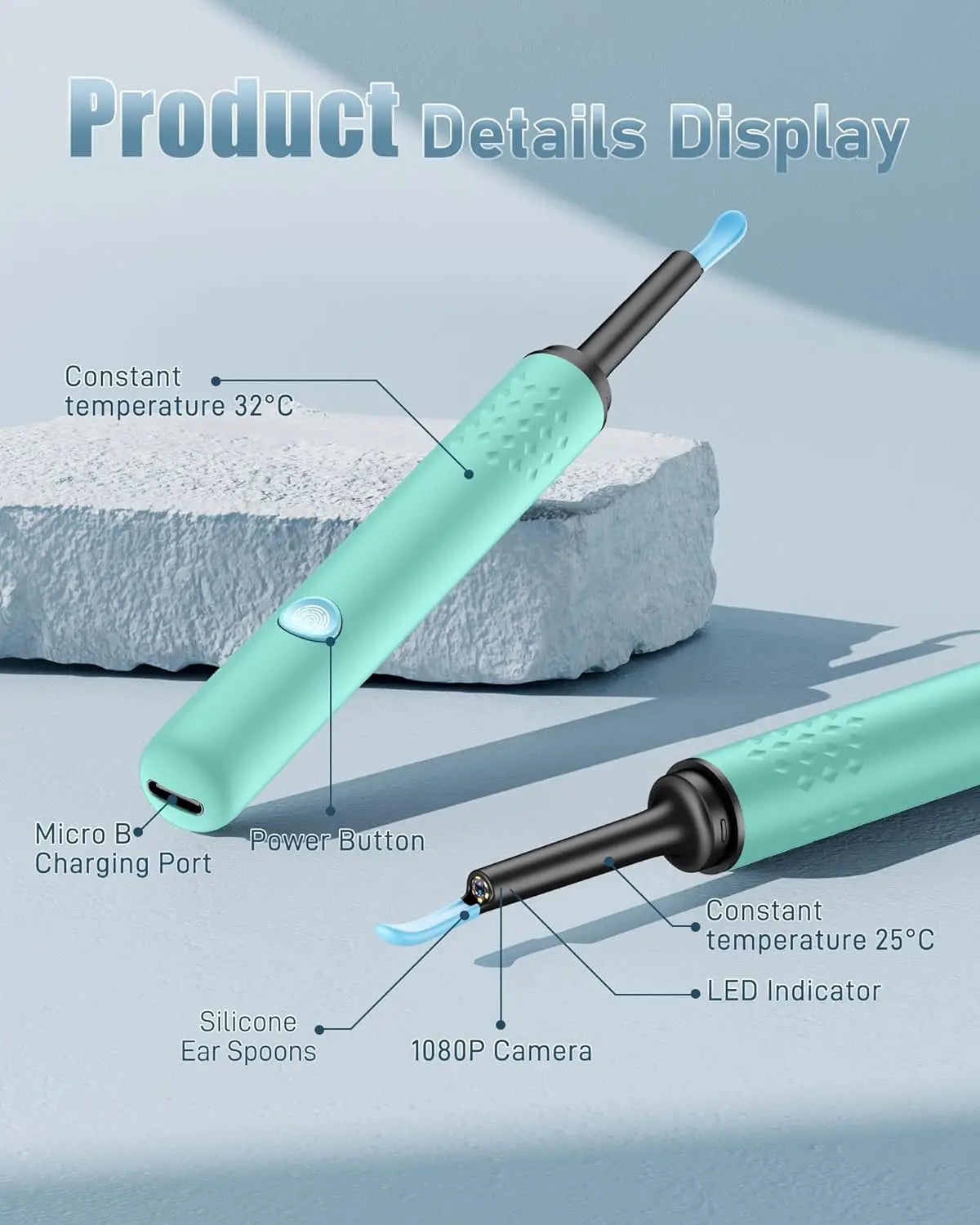Ear Wax Removal Camera Tool with 1080P HD Lens and 7-Piece Cleaning Kit for Adults
