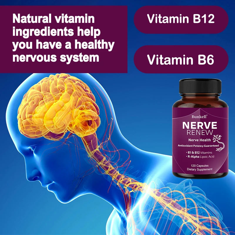 Nerve Support Supplement - 300mg Stabilized R-Alpha Lipoic Acid, Vitamin B Complex, Supports Nervous System Health