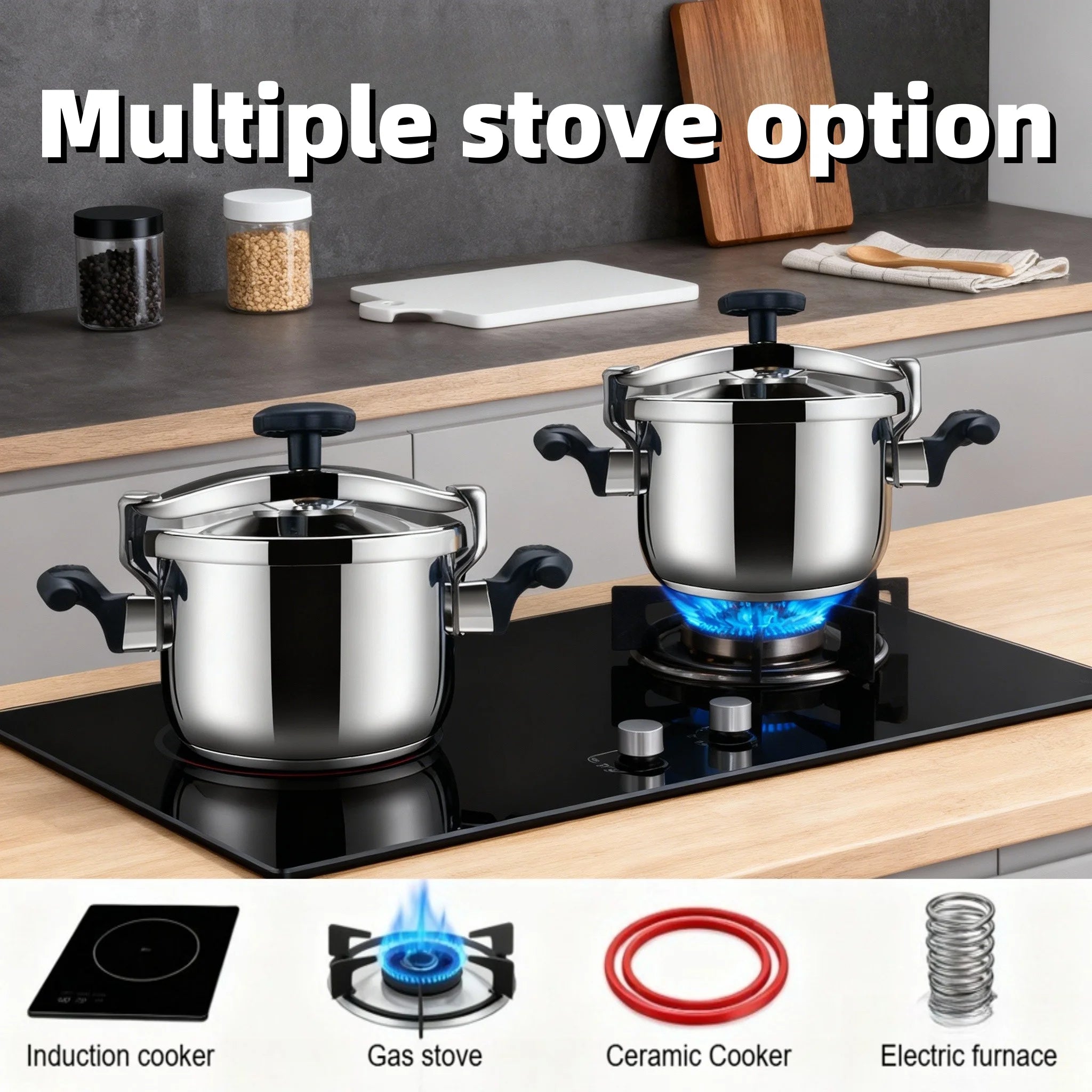 Universal 7L Explosion-Safe Pressure Cooker - For Use on Gas, Induction, and Electric Stoves