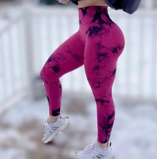 Women Athletic Tie Dye Gym Leggings Butt Lifting Workout Thick Elastic Yoga Pants