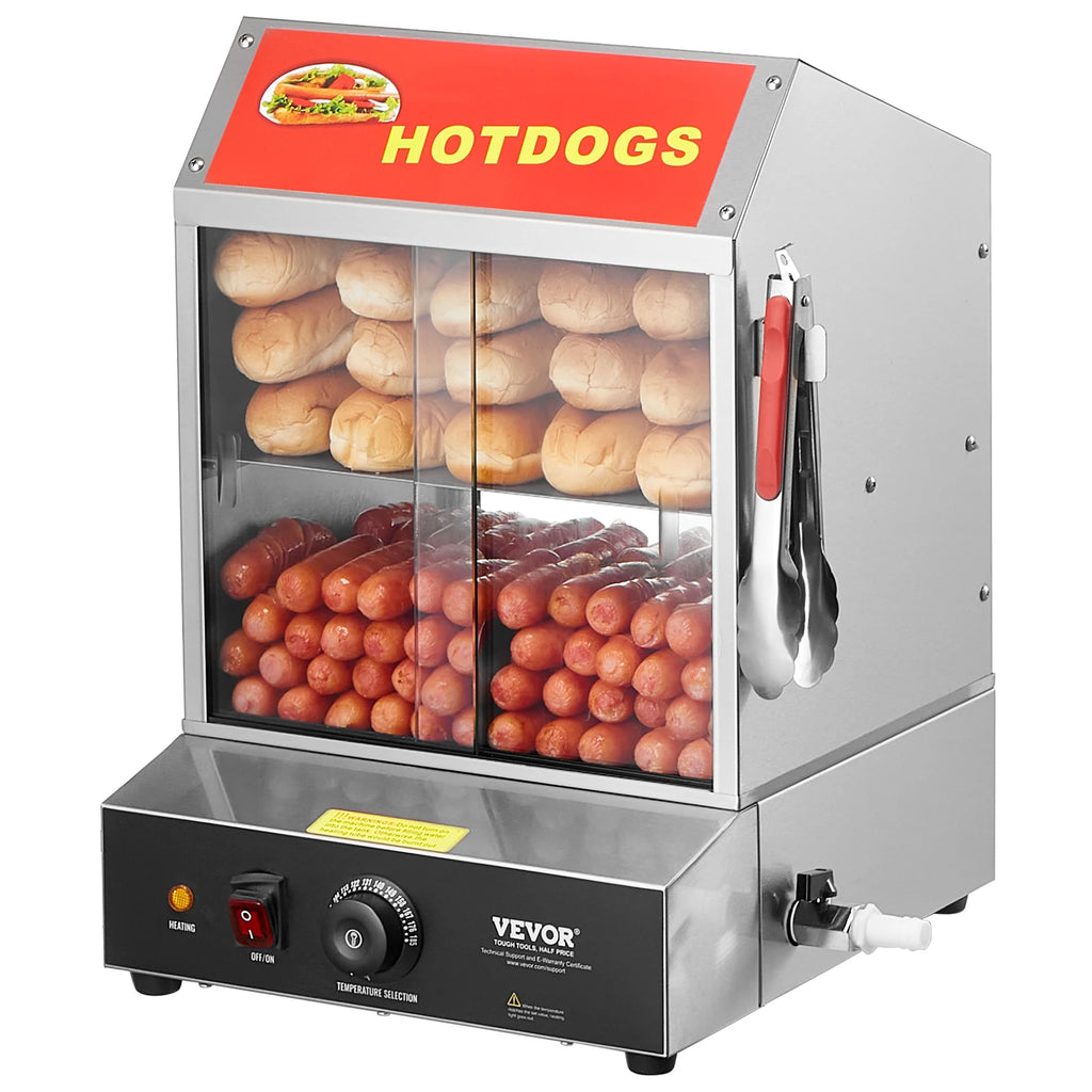 SucceBuy 27/37L 2Tiers Hot Dog Steamer with Temperature Control Stainless Steel Electric