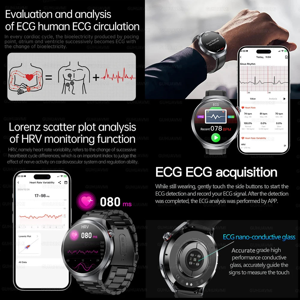New For Health ECG+PPG Smart Watch Lipids Uric acid Blood Pressure Health 100+Sport HD Bluetooth