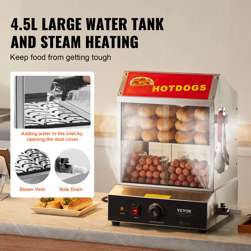 SucceBuy 27/37L 2Tiers Hot Dog Steamer with Temperature Control Stainless Steel Electric
