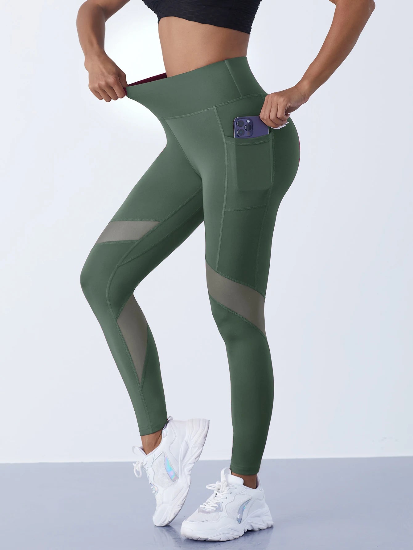 Women's Mesh Splicing Yoga Pants Shaping Leggings High Waist Tummy Control Lift