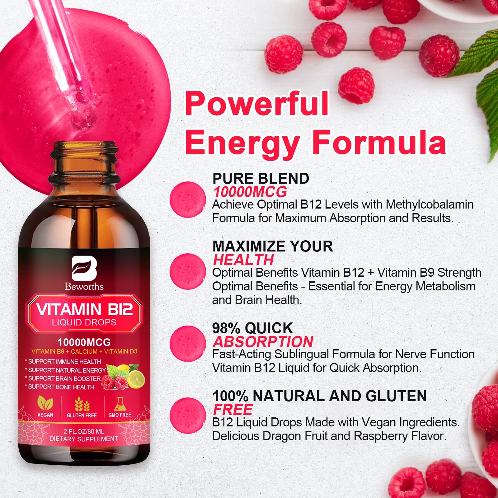 Vitamin B12 Drops Energy Supplements Support Immune Health Protecting Cardiovascular Health Promote Digestion