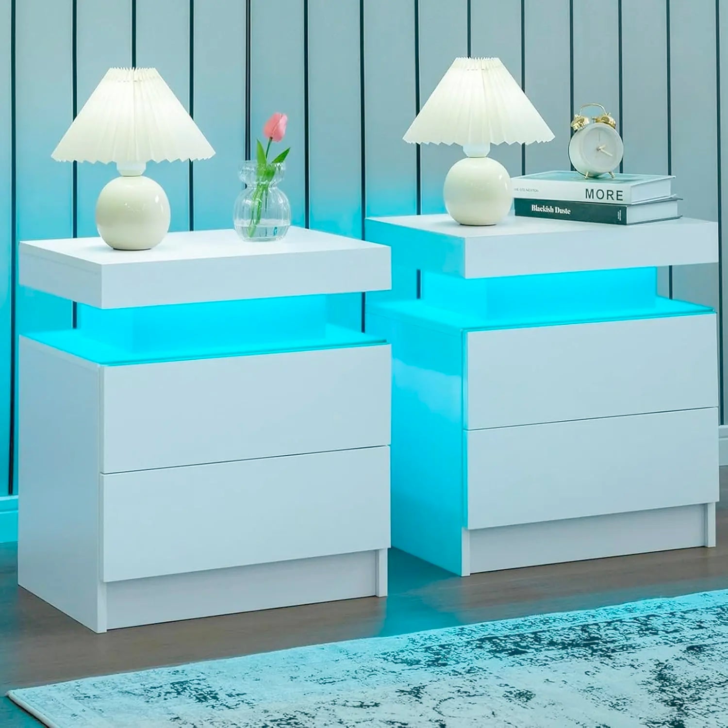 Nightstand Set of 2 LED Nightstand with 2 Drawers,Night Stand Set 2 with LED Light